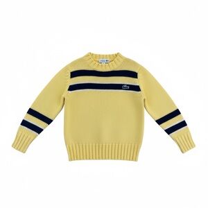 Vintage 80s Izod Lacoste Youth Striped Sweater Lemon Yellow Navy Boys 8